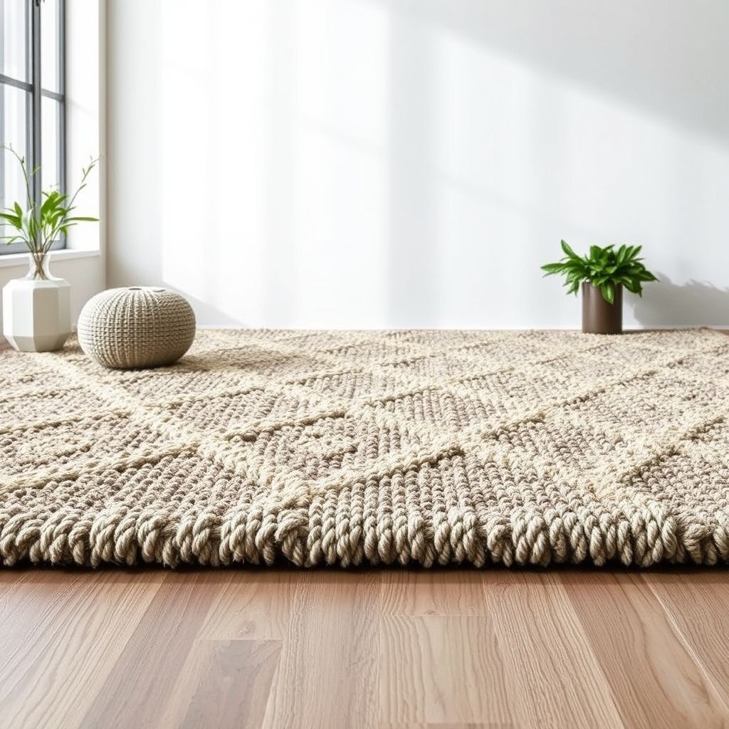 Un tapis luxueux en fibres naturelles, aux teintes subtiles et au travail artisanal remarquable. Son design sur mesure et son élégance en font une pièce maîtresse pour tout intérieur raffiné.